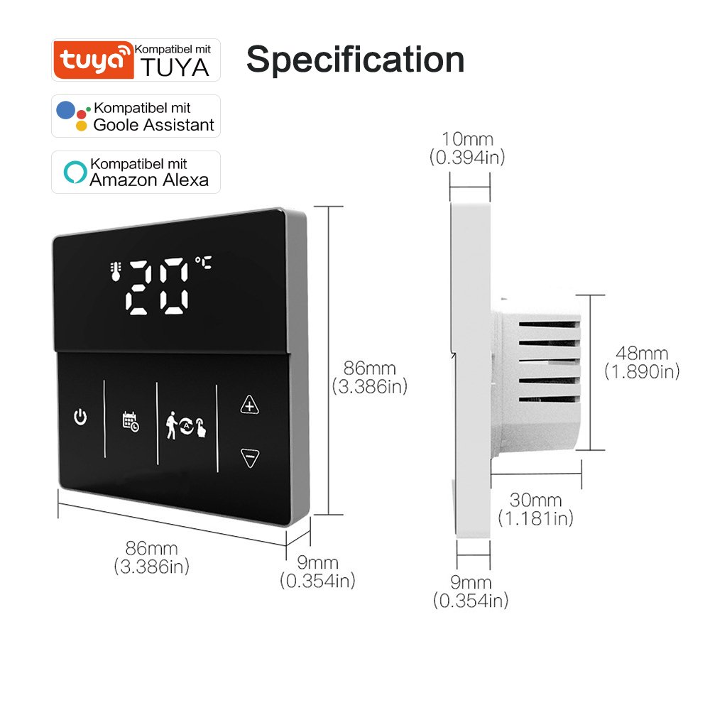 Tuya WiFi Smart Fußbodenheizung_Kesselthermostat_Mobile App Fernbedienungspanel_Heizungstiming Sprachschalter Kompatibel Alexa Google RSH-TM011