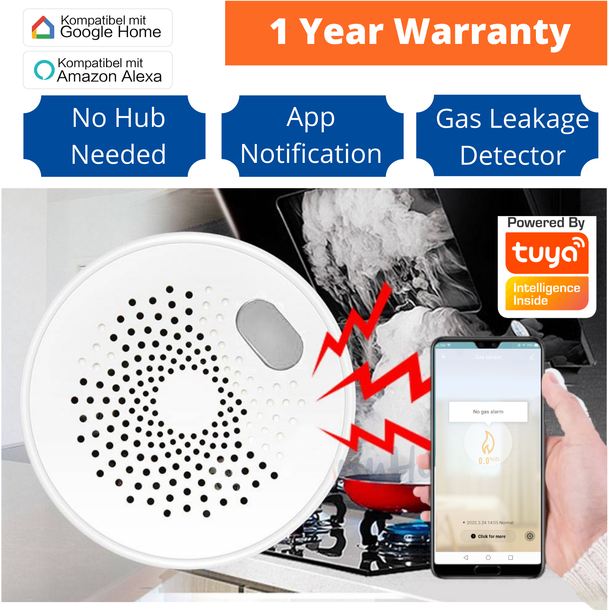 Zigbee/WIFI Gasdetektor brennbarer Haushalt Smart Gas Alarm Sensor Wifi Home Alarm System Tuya Smart / Smart Life APP WiFi Combustible Gas Alarm RQ400A