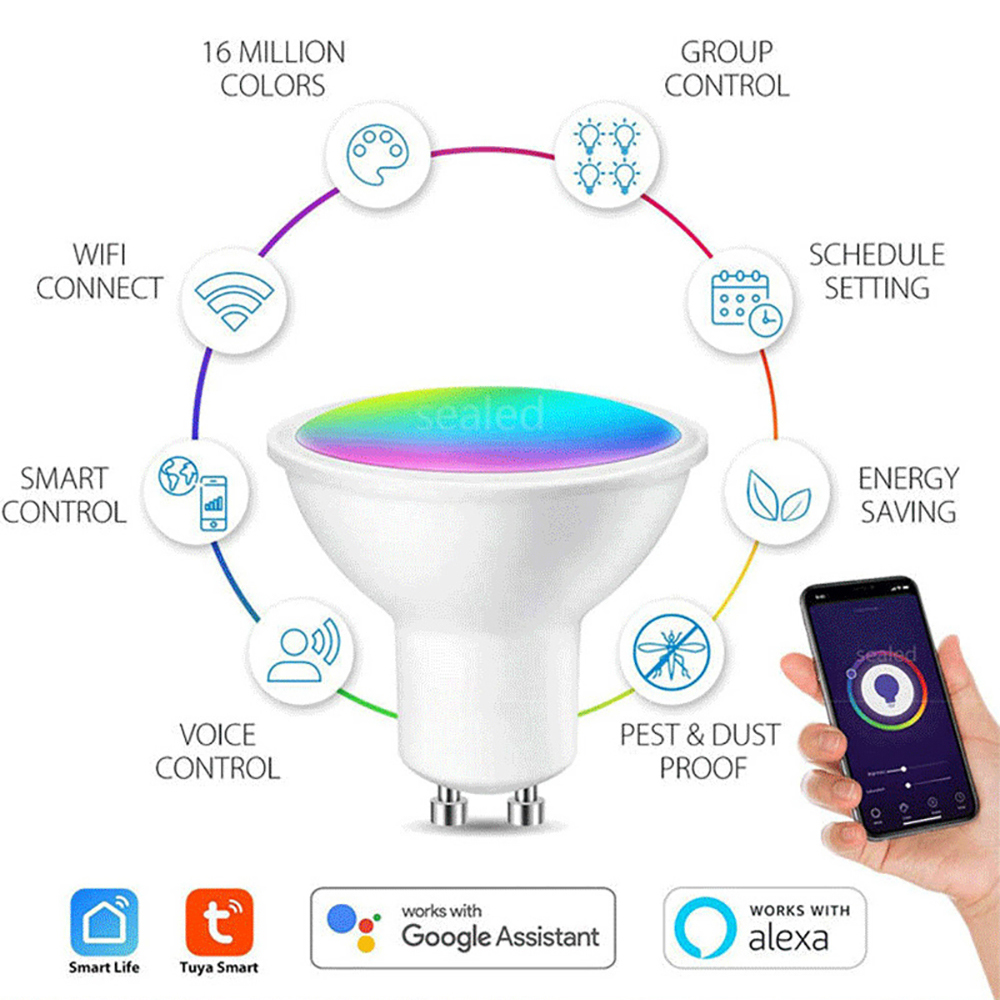 Smart 5W RGB Dimming WiFi Smart Bulb GU10APP Remote Control Alexa Voice Smart Bulb RSH-GU10-WiFi