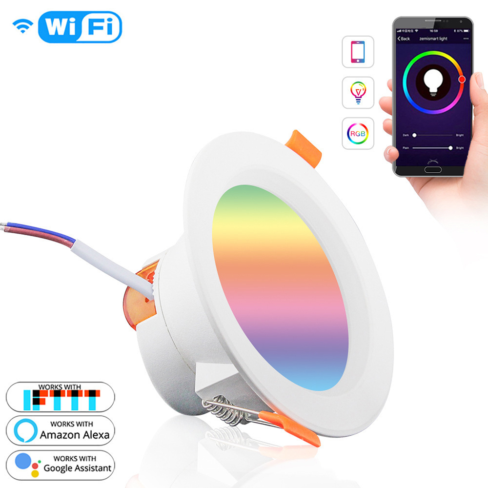 wifi graffiti smart downlight RGBCW full color dimming Alexa voice factory direct supply 10W downlight RSH-DLWB10W-CW